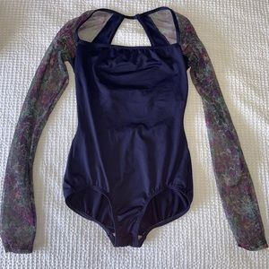 Dark navy leotard with floral sleeves